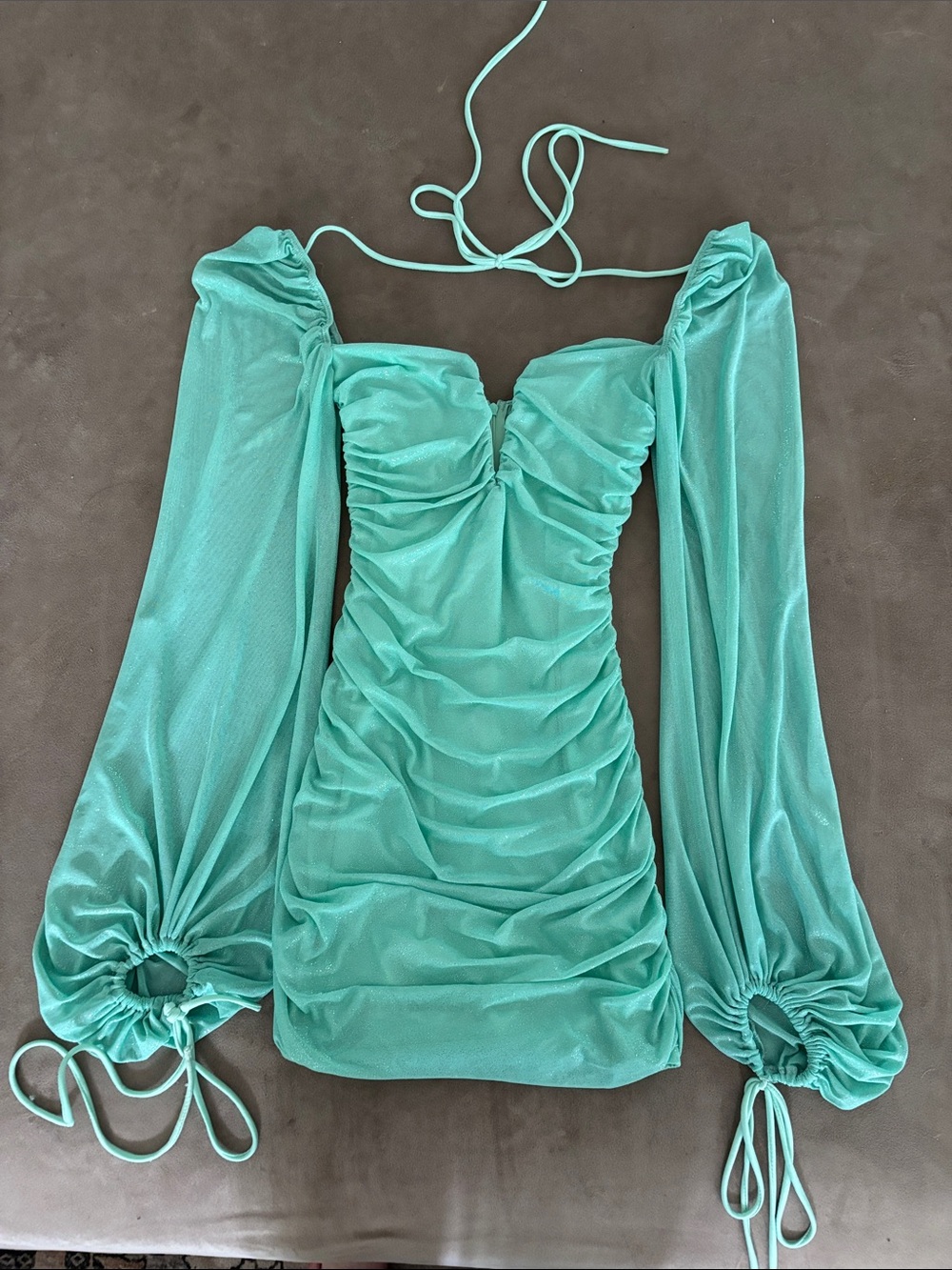 Lucy in the Sky Teal Ruched Long Sleeve Mini Dress